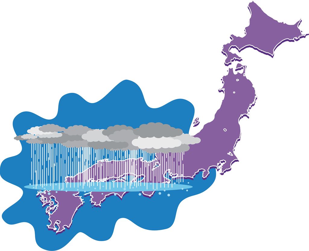 日本列島にかかる線状降水帯のイメージ図