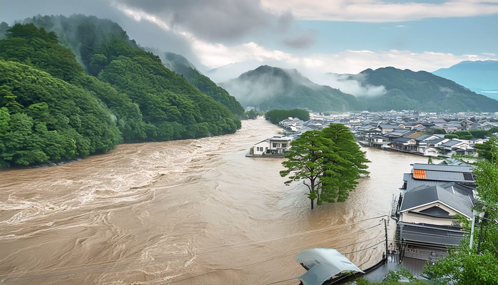 集落を襲う洪水